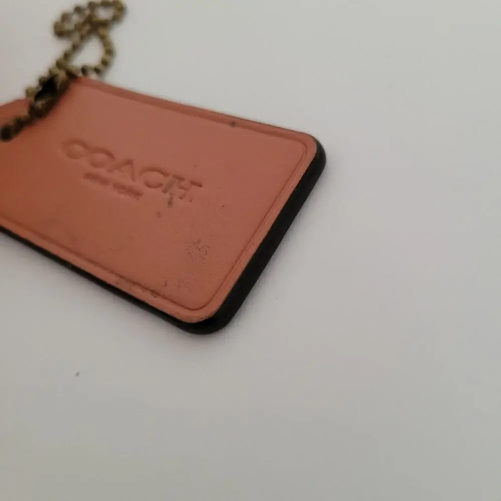 Coach Hang Tag Replacement‎ Pink Brown Leather Bag Charm Keychain Large 2,5